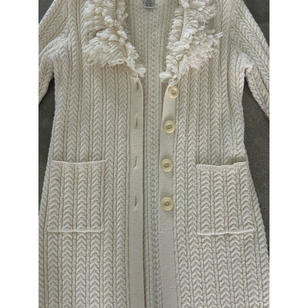 Nine West Y2K Cableknit Cardigan Duster Women XL Button Fringe Pocket Penny Lane - Picture 3 of 9
